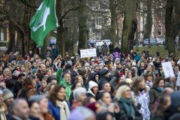 Grote groep betogers tegen coronamaatregelen in Haarlem