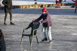 Drukte op het ijs bij de molen aan de Heussensstraat in Haarlem