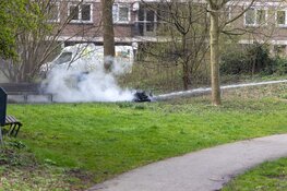 Scooter in brand in park Haarlem