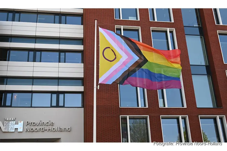 Pridevlag wappert op het Houtplein